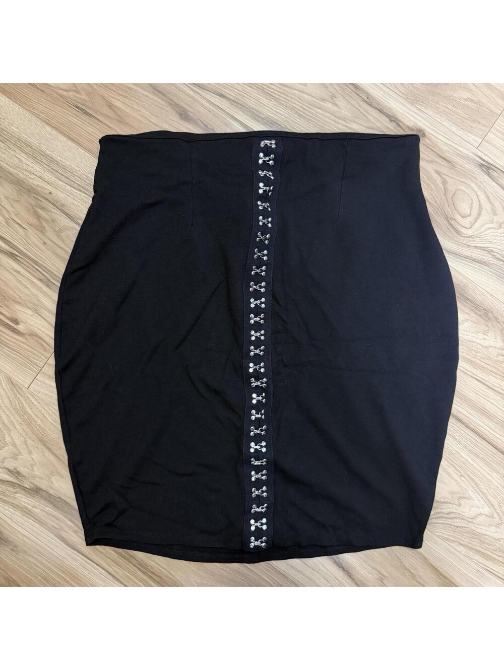 Forever 21 Plus Black Mini Skirt 3X Grommet Hardware Bodycon Edgy Alt Baddie